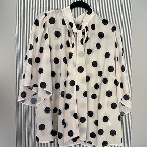 Women PLUS 22W ELOQUII SHIRT - cream and black with polka dots NWT